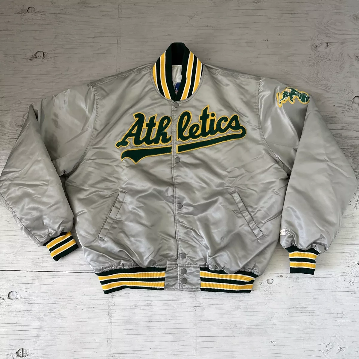 Vintage RARE! 90s MLB Oakland Athletics A’s Silver Starter Baseball Jacket  Sz XL