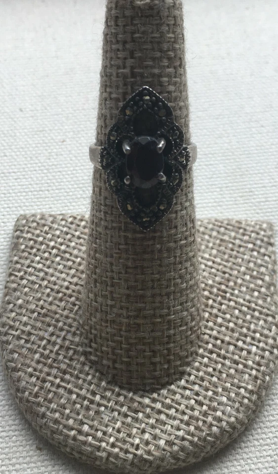 Anillo de cóctel gótico de marcasita solitario esterlina steampunk retro marquesa 5,5  Foto 3 de 4