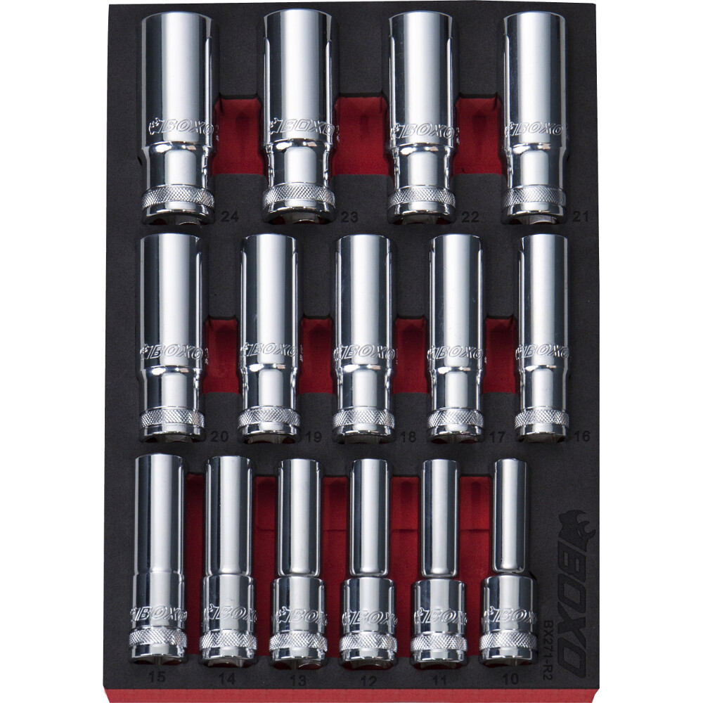 1/2"" Drive Deep Socket Set 12 Point 15 Pce BOXO BX271-R2