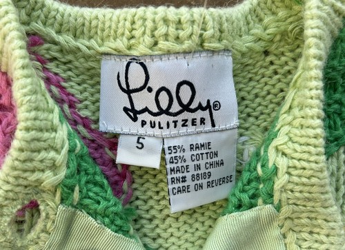 NWT Vintage LILLY PULITZER Floral Knit Fine Vine Cardigan Sweater Girls Size 5 - Picture 6 of 16
