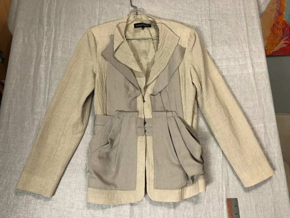 Nanette Leport Falda Traje Mujer Talla 12 Chaqueta Talla 6 Falda Beige Lino Paquetes Foto 2 de 4