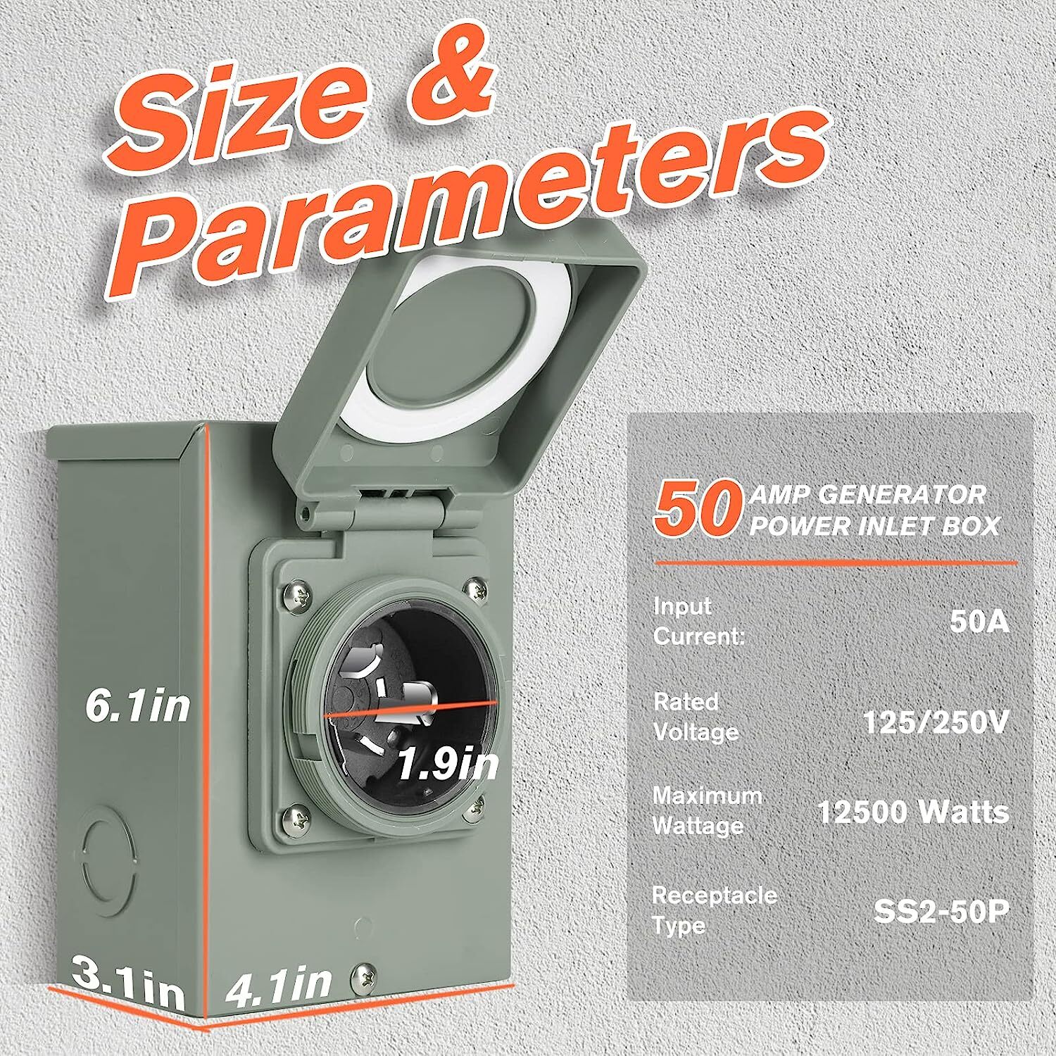50 Amp Generator Power Inlet Box NEMA SS250P for 3 Prong Generator