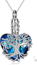 Tree of Life Urn Necklace for Ashes Heart Cremation Jewelry Sterling Silver with