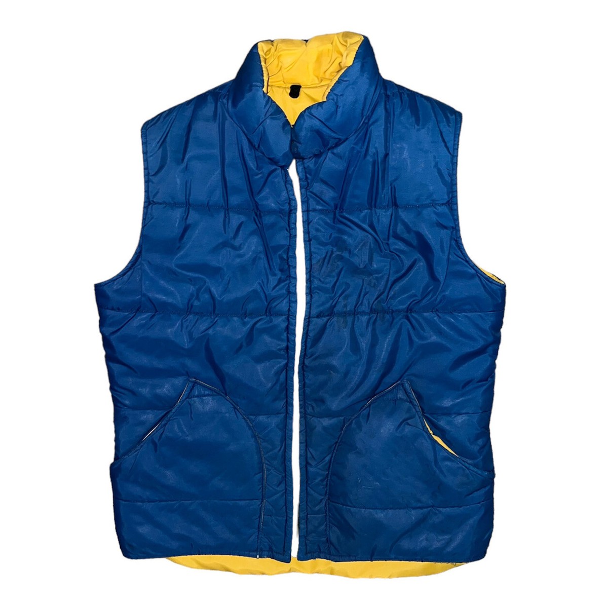 20-60代 人気ファッションブランド 70s 60s Vtg Mens Vest Yellow Blue Puffer Down Bauer Eddie ジャケット・アウター