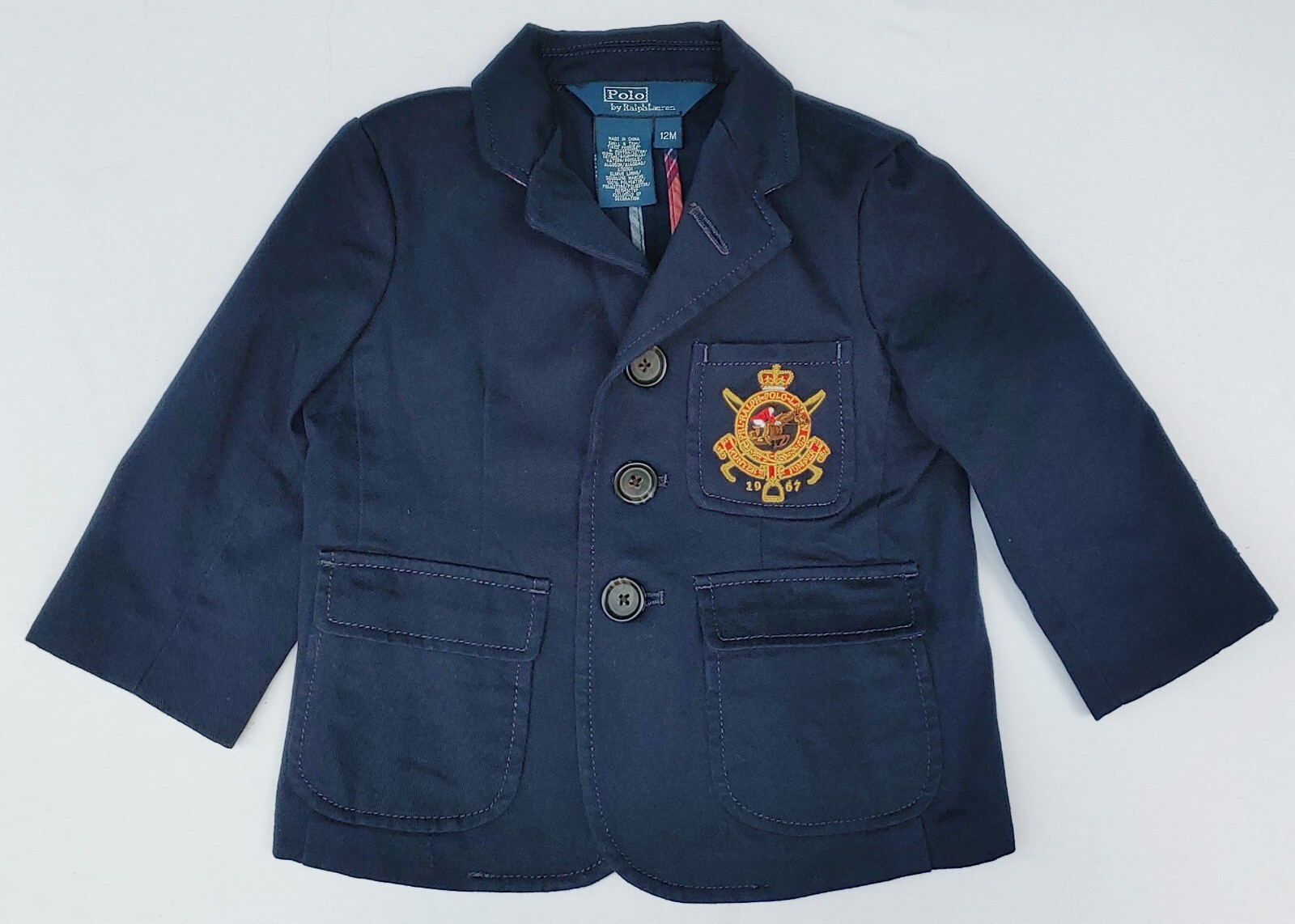 Polo Ralph Lauren blu cappotto sportivo giacca blazer pony timbrato 12 mesi