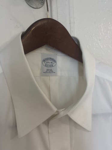 Brooks Brothers White Non Iron Dress Shirt 17.5 X 35 Slim Fit