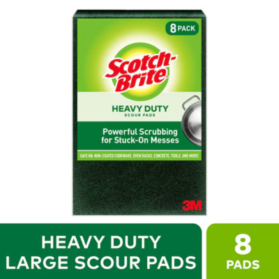 Scotch-Brite Heavy Duty Scour Pads, 8 Pads, Green, 8 Pads