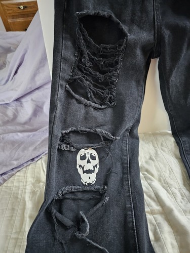 Romwe Grundge Gothic Black Skull Jeans Size Small - Picture 9 of 13