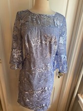 ALEX EVENING BLUE LACE WITH WOVEN WHITE FLORALS SHEATH DRESS-SIZE8-NWOT