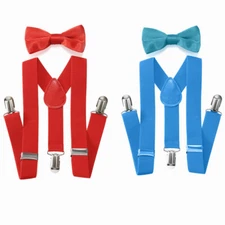 Elastic Adjustable Suspender and Bow Tie Matching Set for Boys Girls Child Kids