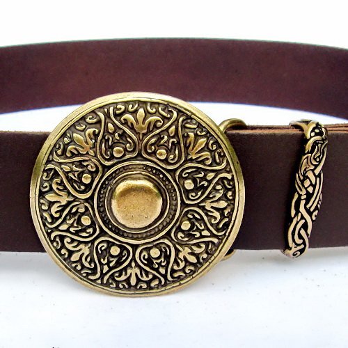 Ceinture boucle 4 cm / Renaissance arabesque LARP cuir véritable Moyen Âge - cuir fendu - Photo 1/3