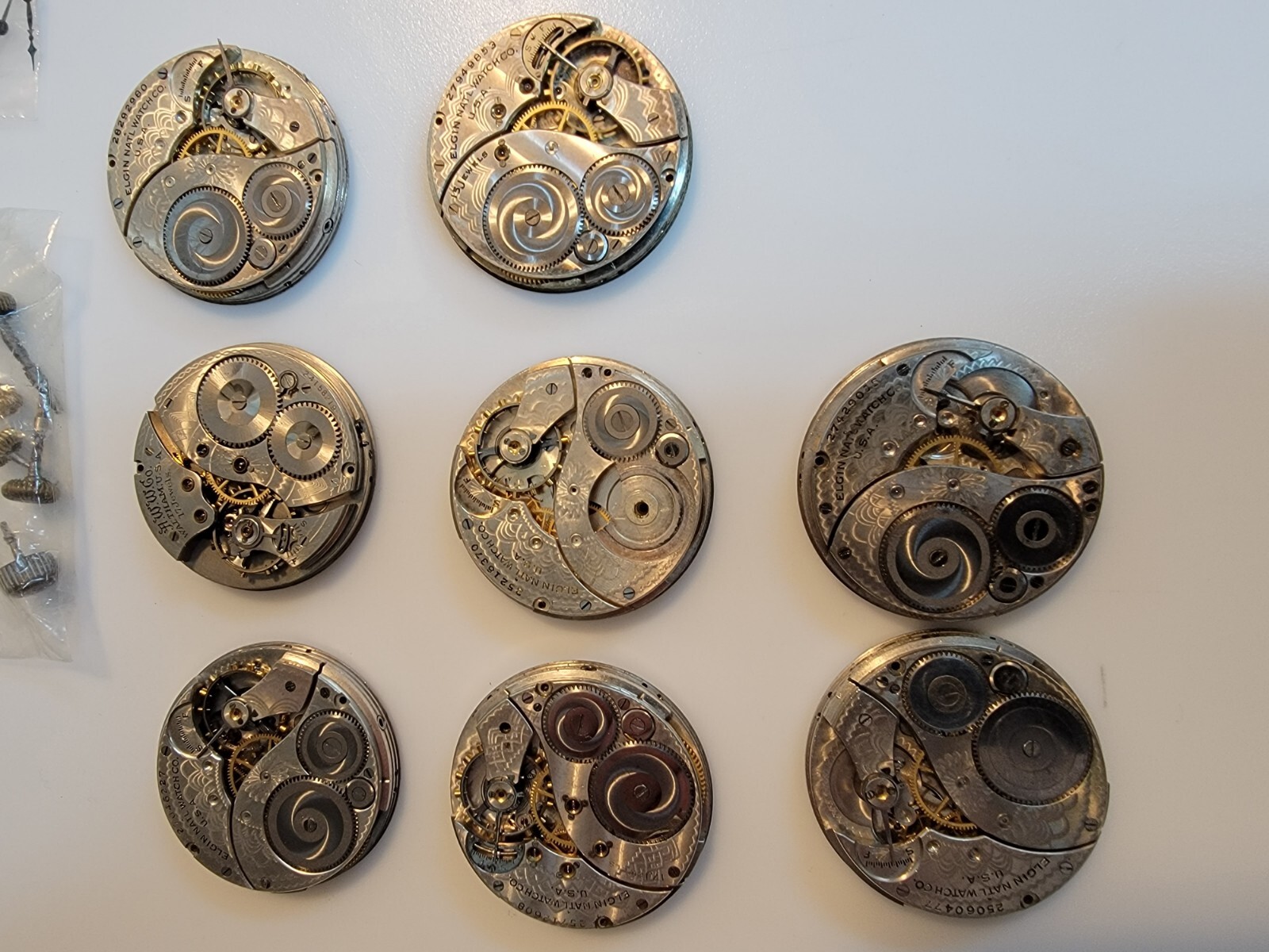 HUGE JUNKYARD LOT VINTAGE 12S POCKET WATCH MOVEMENTS PARTS HANDS ELGIN