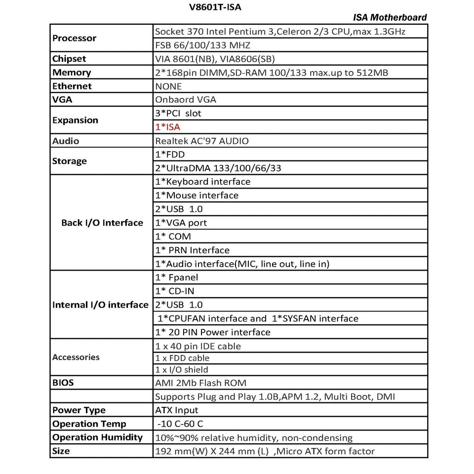 V8601T ISA Motherboard PCI Mainboard,VIA 8601 8601T,ISA PCI Slot Computer Board - Image 3 of 4