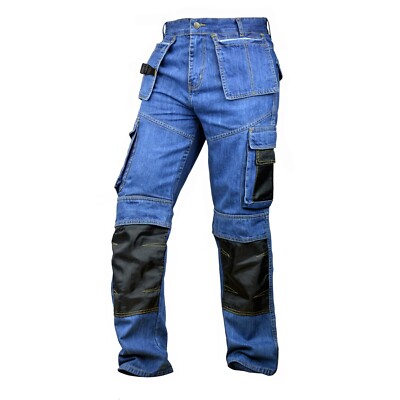 Men Denim Work Pants - Cordura Knee Reinforcement Jeans with