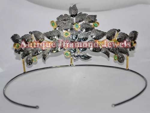 16,10ct Rosenschliff Diamant 925 Silber Smaragd Viktorianischer Look Hochzeit Diadem Krone - Bild 3 von 11
