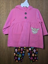 NWT Size 9M Carter's 2pc outfit set pink hooded tunic shirt brown floral pants