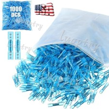 1000PCS Heat Shrink Waterproof Wire Connectors Blue Butt Seal Terminals 14-16AWG
