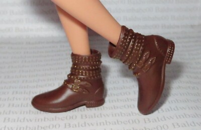 CREATABLE WORLD ~ SHOES ~ BROWN GOLD ACCENT BUCKLE ANKLE BOOTS DOLL ACCESSORY