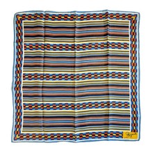 Vintage Schiaparelli Silk Scarf Geometric Stripe Blue Orange 23  Square
