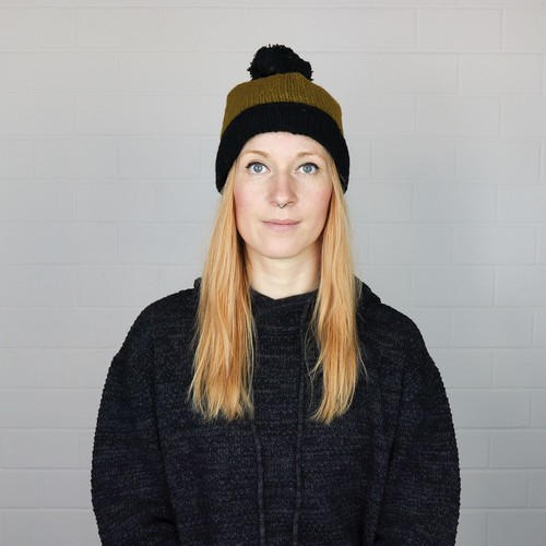 Gorro de lana con pompón verde negro cálido gorro de punto gorro de pompón - Imagen 2 de 6
