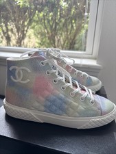 New  CHANEL Quilted Rainbow CC High Top Sneakers Kicks Shoes Trainers 39 1325