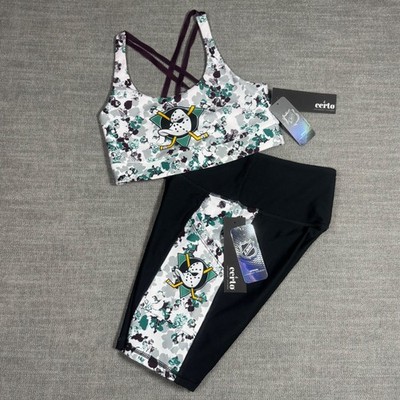 NWT NHL Anaheim Mighty Ducks 2 Piece Set Sports Bra & Bike Shorts Women's Small