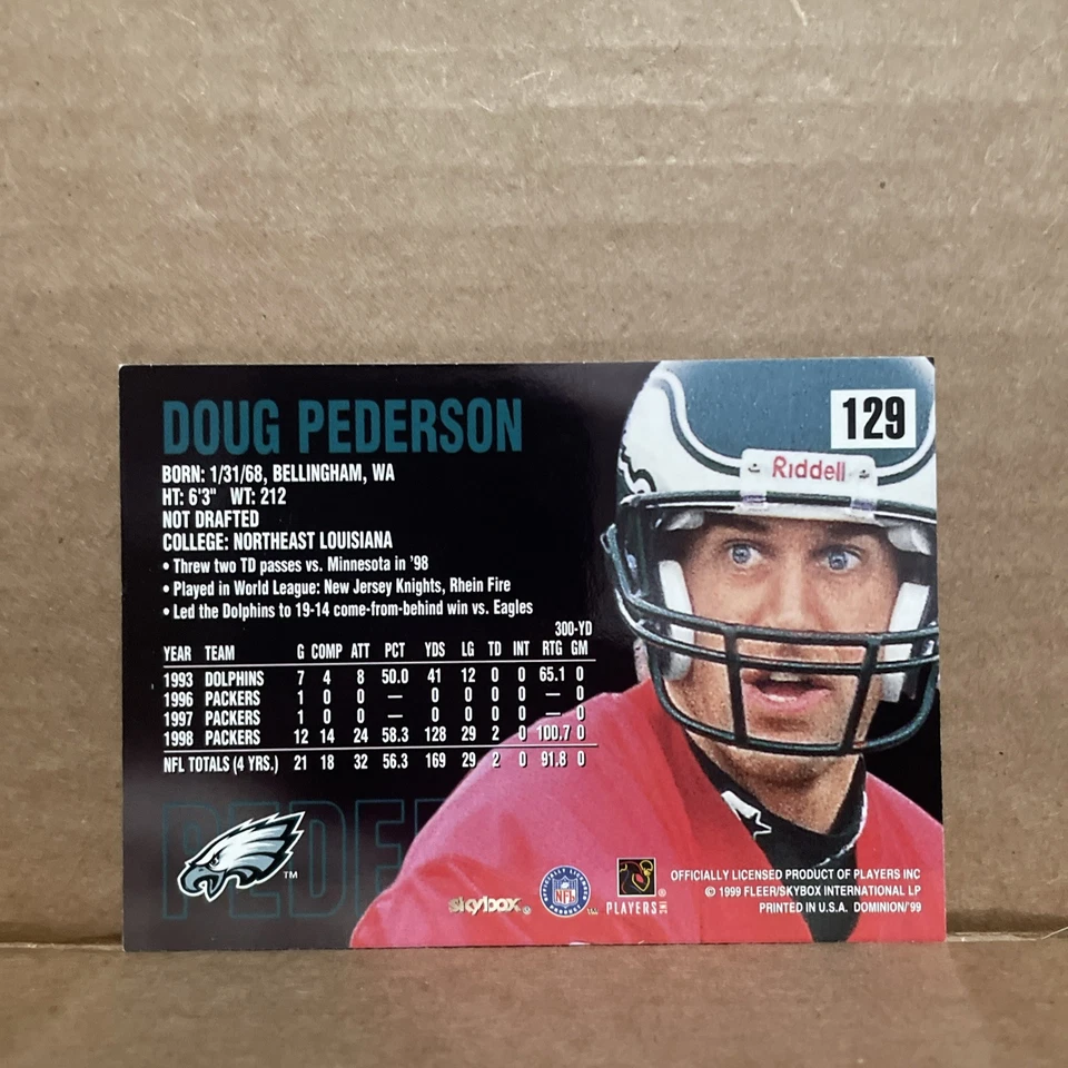 1999 DOUG PEDERSON SKYBOX DOMINION NFL #129 CARD PHILADELPHIA EAGLES PACKERS - Image 2 of 2