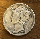 1942 Mercury Dime VF – WWII 90% Silver – Philadelphia Mint – Winged Liberty