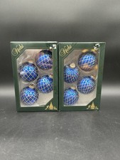 Krebs Glass Blue Gold Glitter Christmas Ornaments Lot Of 2 Packs 8 Ornaments