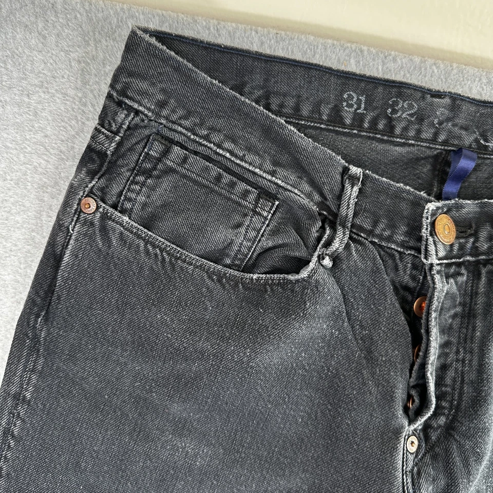 Earnest Sewn Jeans Mens 31x32 Black Straight Leg Denim Button Fly Made USA - Image 3 of 4