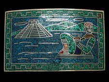 SL01169 VINTAGE 1970s TEMPLE SOUTHWESTERN DESIGN ART BELT BUCKLE