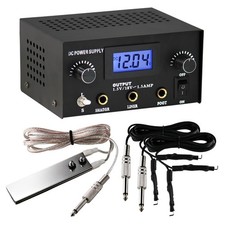 Dual Digital Tattoo Power Supply with Foot Pedal and 2 Clip Cords, Black Color