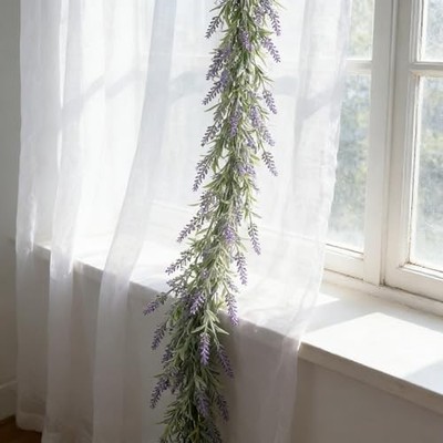 6Ft Flocked Artificial Lavender Flower Garland, Spring Summer Garland for 1