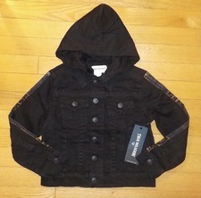 True Religion Boys Black Stretch Denim Jacket Removable Hoodie Size 4/5 NWT