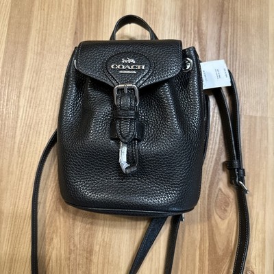 COACH CL408 Amelia Black Pebble Leather Convertible Backpack  display picture 1