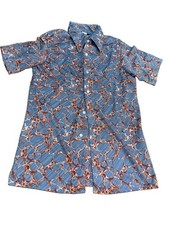 Vintage 70s Disco Shirt Dagger Collar Marble Print Made in USA Pics For Size
