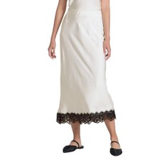 A New Day Women's White Lace Trim Satin Slip Midi Skirt Size L