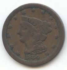 1854 Braided Hair Half Cent, Original VG