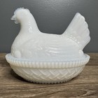 Vintage Milk Glass Hen On Nest White 4” Split Tail  Candy Dish Covered Farmhouse