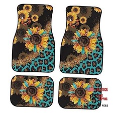 Print Auto Car Floor Mats Full Set of 4,Universal Fit Blue Leopard Sunflower