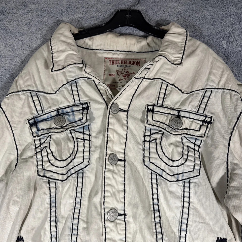 Jaqueta jeans True Religion Jimmy masculina 3XL azul lavagem leve caminhoneiro faroeste - Imagem 2 de 4