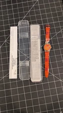 Swatch Watch Cool Brunch Orange  Working Gently Used Includes Case And Papers