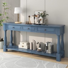 Solid Wood Mediterranean Navy Entryway Console Table w/3 Drawers