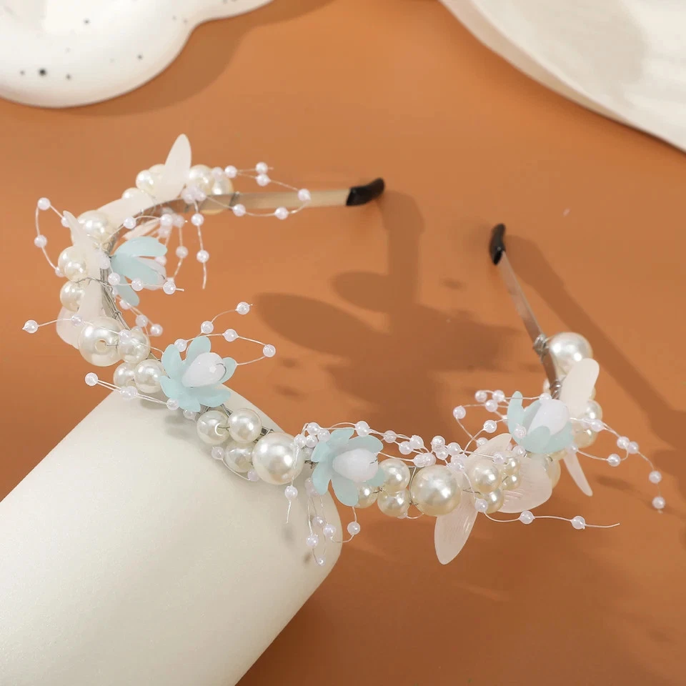Pearl Bridal Wedding Headband Flower Hair Hoop Bride Wreath Garland Accessories Foto 4 de 4