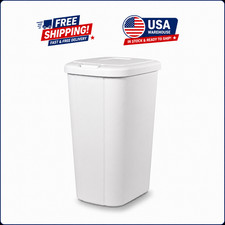 Hefty 13.3 Gallon Kitchen Trash Can White Plastic Touch Top Push Button Lid