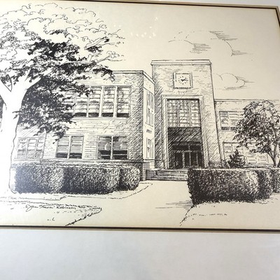 Vtg Original Pen Ink Architectural Drawing Signed  Gold Framed Artwork Building