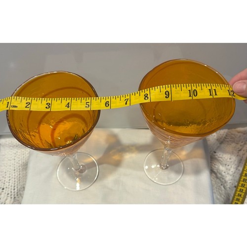 Pier 1 Orange Swirled Glass Martini, Margarita Cocktail Glass Handblown Vintage - Picture 4 of 10