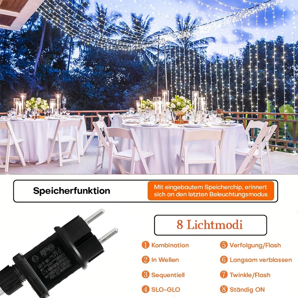 LED Lichterkette 10M/20M/30M/50M/100M Beleuchtung Strom Außen Innen Weihnachten - Bild 3 von 4