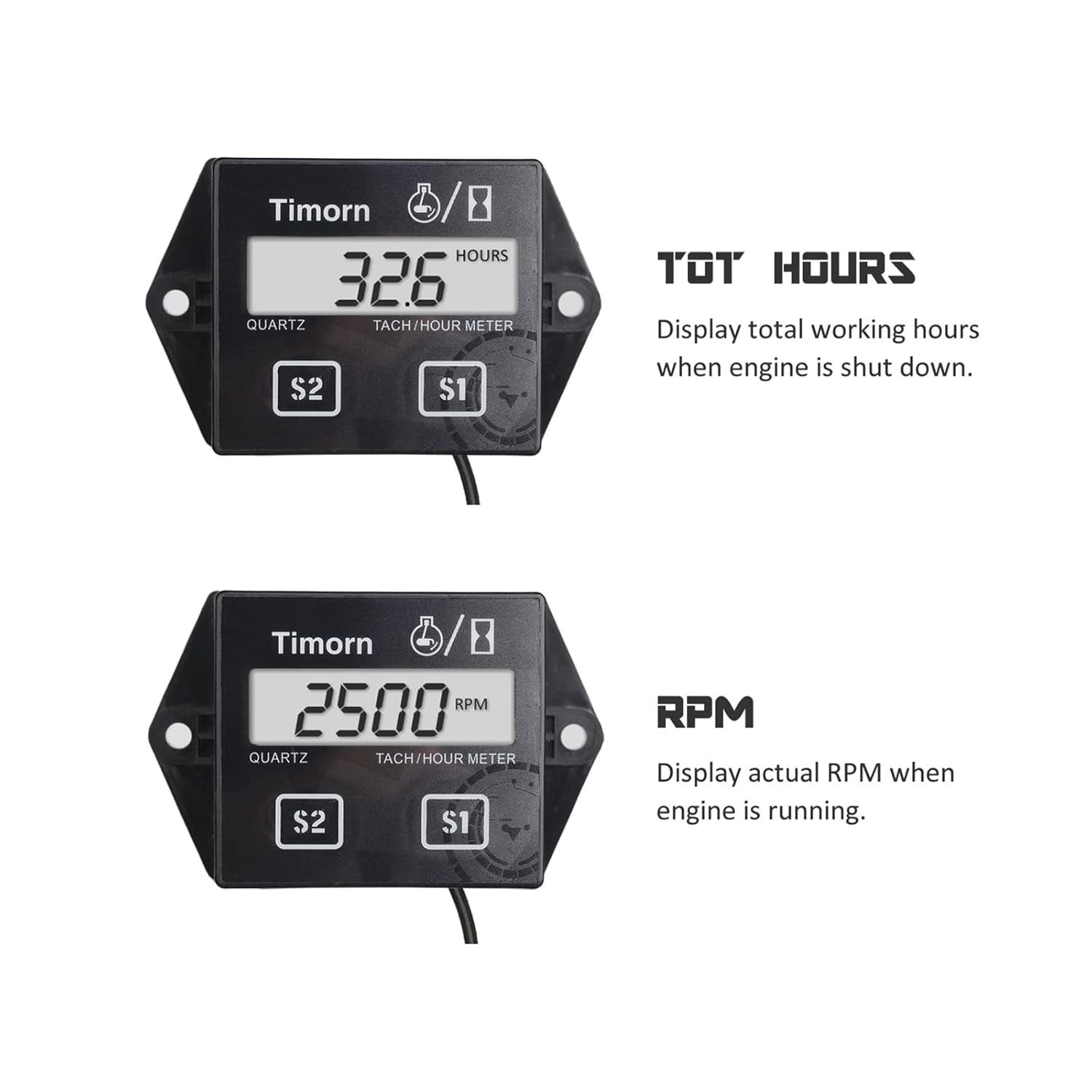 Small Engine Tachometer Inductive Waterproof Hour Meter for 2 4 Stroke Engines