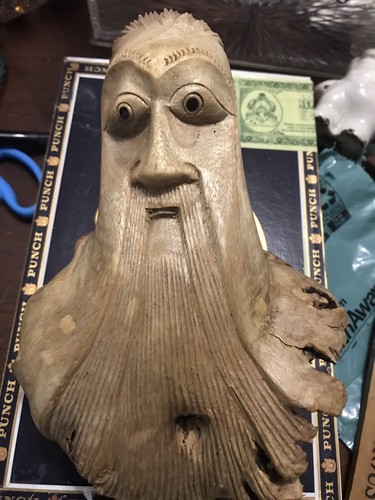 Vintage Folk Art Carved Wooden Tree Spirit Mushroom Man Ornament 8”